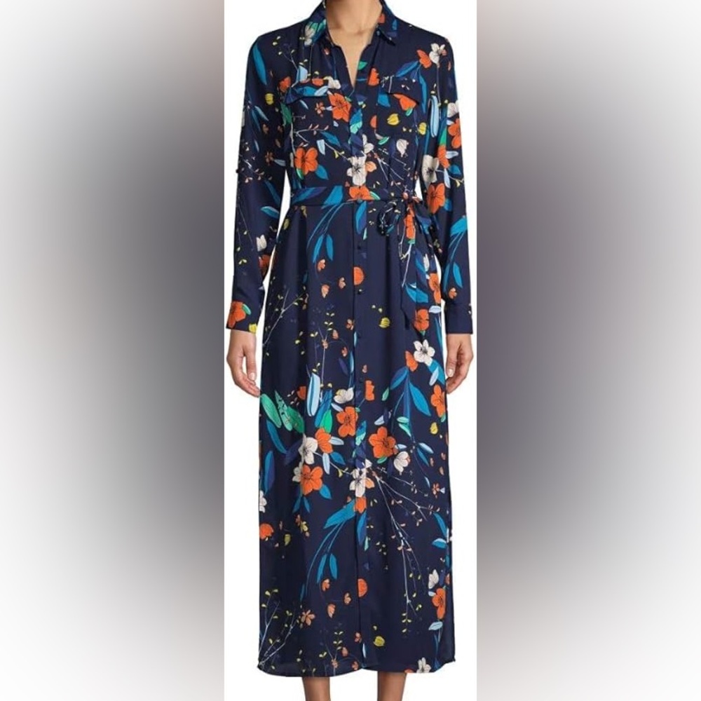 Like New Nanette Lepore Long Sleeve Floral Navy Dresses size 6